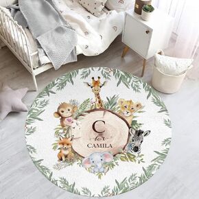 Personalized Name Fluffy Room Rug for Kids: Customized Cute Animals Design Nursery Rug for Play Area - Woodland Jungle Baby Crawling Mat with Custom Name