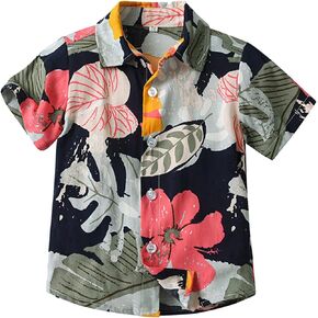 Boys Summer Button Down Shirts Causal Trendy Tropical Short Sleeve Shirt 𝐇awaiian Beach T-Shirt Top with Pocket