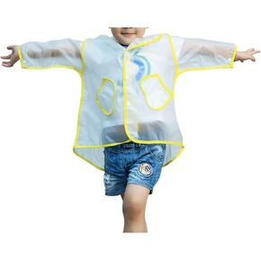 Age 1-10 Year Kids Hooded Poncho Button Down Long Raincoat Translucent Rain Cape