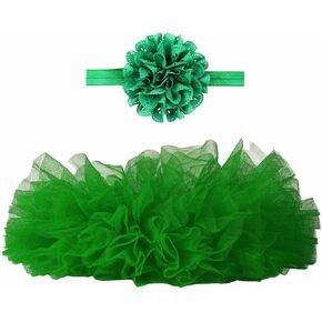 Angla 2pcs Flower Headband Tutu Skirt for Newborn Baby Girl Toddlers Infant 0-12 Months (Green), Medium