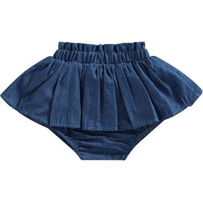 Toddler Baby Girl Denim Skirt Skorts Elastic High Waist Ruffled Pleated Shorts Cute Summer Bottoms Short Skirts