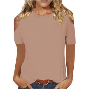 Cold Shoulder Tops for Women Short Sleeve Summer Shirt Sexy Casual Elegant Going Out Tops Fashion Blouse Tredny Tunic