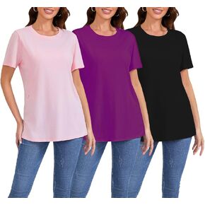 Women Maternity Tops 3 Packs Comfort Breastfeeding Nursing Friendly Zip Tshirt Pregnancy Clothes