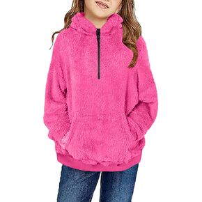 Kids Girls Fleece Hoodies Quarter Zip Pullover Sweatshirt Fuzzy Sherpa Hoodie Toddler Boys Warm Clothes Fluffy Sweater