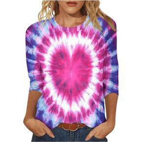 Womens 3/4 Sleeve Flower Floral T Shirts Crew Neck Fashion Casual Loose Fit Tops Ladies Work Blouse Tunic Tees Clothes