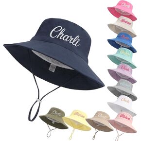 Personalized Baby Bucket Hat - Custom Embroidered Name Bucket Hat for Infant, UPF 50+ Sun Protection Wide Brim Toddler Hats