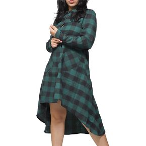 Womens plaids v الرقبة طويلة الأكمام فستان غير منتظم زر القميص غير الرسمي لباس أزياء طباعة قميص فستان جيب