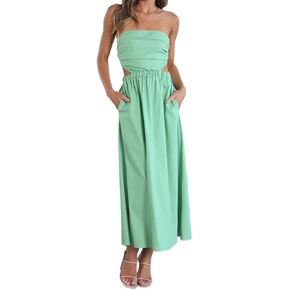 Women's Basic Sleeveless Tube Top Sexy Strapless Club Dress Party Dresses Split Side Asymmetrical Hem Dresses