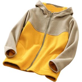 Kids Full Zip Polar Fleece Jacket Color Block Fleece Hoodie Boys Girls Hooded Sweatshirt Lightweight Windproof Coat