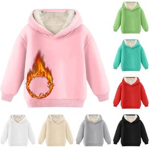 Unisex Boys Girls Fleece Lined Sherpa Hoodie Kids Warm Winter Hoodies Pullover Hooded Sweatshirt Sweater Thermal Tops