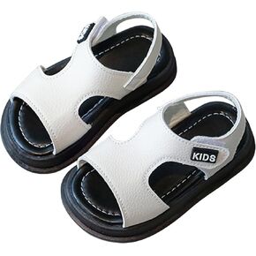 Toddler Boys Leather Sandals Solid Color Open Toe Anti Slip Beach Slides 1 to 6 Years Casual Play Dirt-Proof Shoes