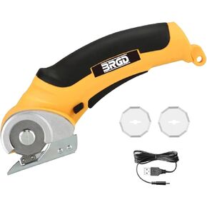 Cordless Electric Scissors with Spare Blade, 4.2V Rechargeable Heavy-Duty Power Rotary Box Cutter with Safety Lock, Multi-Material Cutting for Cardboard, Carpet, Fabric, Leather, Plastic
