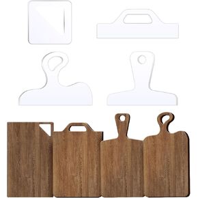 Charcuterie Board Templates, 4pcs Acrylic Router Template, 5mm Clear Cut Board Woodworking Handle Templates, Angled Curvy Tracing Stencils Guide Tools for Kitchen.