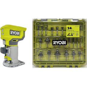RYOBI ONE+ 18V Cordless Fixed Base Trim Router with 24-Piece Router Bit Set A252401 (Bulk Packaged)