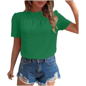 Womens Summer Puff Short Sleeve Tops Dressy Casual Textured Tshirts Shirts Trendy Blouse Elegant Work Tunic