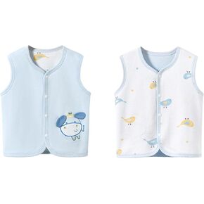 Newborn Baby Boys Girls Warm Jacket Vest, Unisex Infant Toddler Padded Waistcoat Cute Cartoon Print Sleeveless Jacket Vest