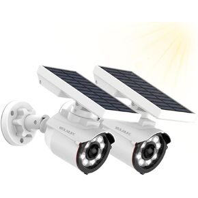 WEILAILIFE Outdoor Solar Motion Sensor Light Wireless Security Floodlight with LED Spotlights Fake Security Camera Waterproof 800 Lumen Bright Light(2 Pack)