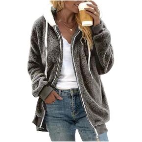 Women's Winter Fuzzy Fleece Hooded Sweater Shirts Full Zipper Warm Plush Hoodie Pullover Sherpa Outerwear
