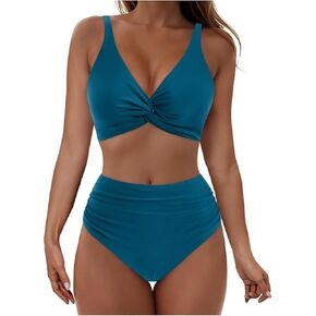 Women's High Waisted Bikini Sets Two Piece Swimsuit Tummy Control Bathing Suit Twist V Neck Swimwear 2025 Swim Suit