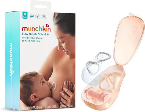 Munchkin® Flow Nipple Nipple Shield + مع قناة See -Thru لمشاهدة تدفق الحليب - ممرضة بثقة وتلبية أهداف الرضاعة الطبيعية - 20 ملم in Saudi Arabia