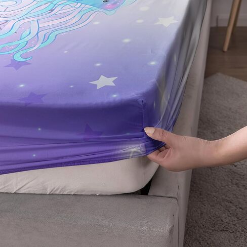Princess Bedding Cute Mermaid Pattern Full Fitted Sheet Set,Star Jellyfish Ocean Themed Bedding Sets for Kids Toddlers Girls Boys Room Decor,1 Fitted Sheet + 2 Pillowcases. in Kuwait