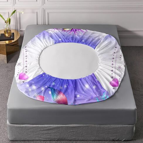 Princess Bedding Cute Mermaid Pattern Full Fitted Sheet Set,Star Jellyfish Ocean Themed Bedding Sets for Kids Toddlers Girls Boys Room Decor,1 Fitted Sheet + 2 Pillowcases. in Kuwait