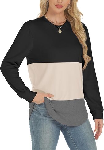 AURUZA Womens Sweatshirts Hoodies Fleece Long Sleeve Crewneck Oversized Pullover Sweaters Casual Crew Neck Fall Clothes Pink in Kuwait
