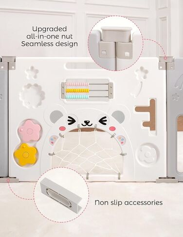 Baby Playpen, Dripex Foldable Playpen for Babies and Toddlers, Custom Shape Baby Fence, Safety Play Yard with Gate, Portable Play Area for Indoor or Outdoor, Grey White, 14 Panel in Kuwait