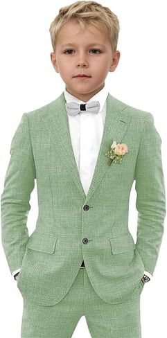2 PC Boys Linen Suit Two Buttons Summer Wedding Suit for Kids Toddler Tuxedos Set Formal Wear in Saudi Arabia