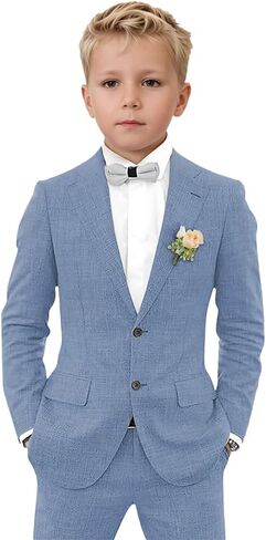2 PC Boys Linen Suit Two Buttons Summer Wedding Suit for Kids Toddler Tuxedos Set Formal Wear in Saudi Arabia