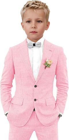 2 PC Boys Linen Suit Two Buttons Summer Wedding Suit for Kids Toddler Tuxedos Set Formal Wear in Saudi Arabia