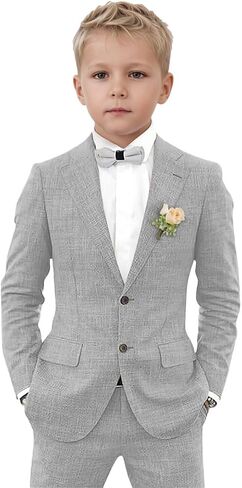 2 PC Boys Linen Suit Two Buttons Summer Wedding Suit for Kids Toddler Tuxedos Set Formal Wear in Saudi Arabia