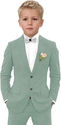 2 PC Boys Linen Suit Two Buttons Summer Wedding Suit for Kids Toddler Tuxedos Set Formal Wear in Saudi Arabia