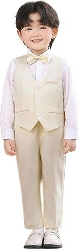 Boys Formal Tuxedo Suit Vest 3 Piece Outfit Set for Kids Stylish Attire with Pants and Bowtie Ideal for Weddings in Kuwait