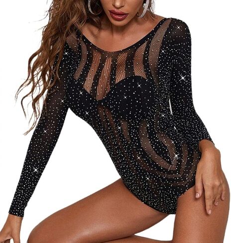 Eyret Fashion Fishnet Thigh Bodystockings Elastic High Stockings Party Rave Black High Bodysuits for Women and Girls in Kuwait