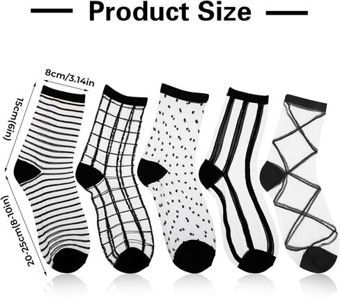 Lusofie 5Pairs Black See Through Socks Women Ankle Sheer Socks Transparent Socks Striped Plaid Dot Cute Mesh Socks for Women Girls in Saudi Arabia