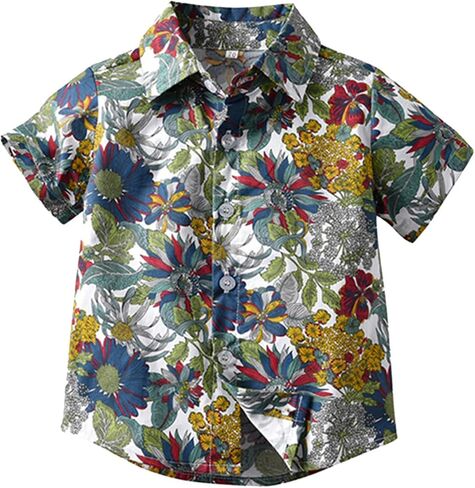 Boys Summer Button Down Shirts Causal Trendy Tropical Short Sleeve Shirt 𝐇awaiian Beach T-Shirt Top with Pocket in Kuwait