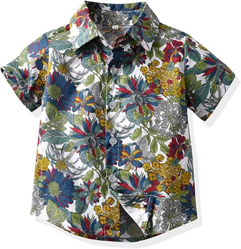 Boys Summer Button Down Shirts Causal Trendy Tropical Short Sleeve Shirt 𝐇awaiian Beach T-Shirt Top with Pocket in Kuwait
