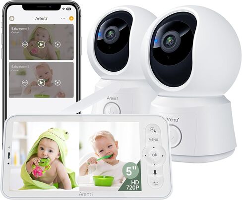 ARENTI Video Baby Monitor with Camera and Audio, 5-inch Smart Baby Camera Monitor with Free Phone App, 1080P, VOX, PTZ, One-Touch Call, Temp Sensor, Lullaby, Night Vision, Auto Tracking, 2-Way Talk in Kuwait