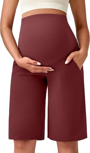 G4Free Maternity Athletic Shorts with Pockets Over The Belly Stretchy Workout Pants Pregnancy Wide Leg Bermuda Casual in Saudi Arabia