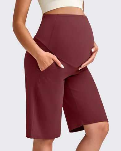 G4Free Maternity Athletic Shorts with Pockets Over The Belly Stretchy Workout Pants Pregnancy Wide Leg Bermuda Casual in Saudi Arabia