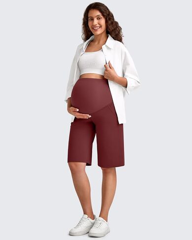 G4Free Maternity Athletic Shorts with Pockets Over The Belly Stretchy Workout Pants Pregnancy Wide Leg Bermuda Casual in Saudi Arabia