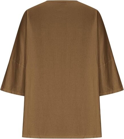 Womens V Neck 3/4 Sleeve Shirts Cotton Linen Tops Casual Loose Fit Blouses Oversized Tee Summer Outfits Clothes in Saudi Arabia