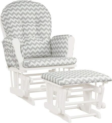 DORTALA Baby Glider Rocker with Ottoman, Multi-Position Glider with Cleanable Upholstered, Smooth Rocking Motion, Nursery Glider & Ottoman Sets for Nursing Baby, Reading, Grey+White in Saudi Arabia