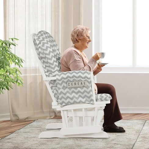 DORTALA Baby Glider Rocker with Ottoman, Multi-Position Glider with Cleanable Upholstered, Smooth Rocking Motion, Nursery Glider & Ottoman Sets for Nursing Baby, Reading, Grey+White in Saudi Arabia