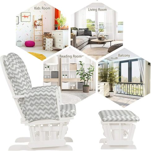 DORTALA Baby Glider Rocker with Ottoman, Multi-Position Glider with Cleanable Upholstered, Smooth Rocking Motion, Nursery Glider & Ottoman Sets for Nursing Baby, Reading, Grey+White in Saudi Arabia