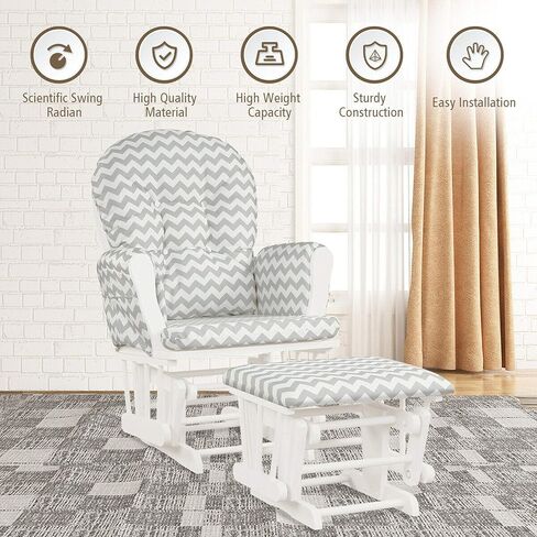 DORTALA Baby Glider Rocker with Ottoman, Multi-Position Glider with Cleanable Upholstered, Smooth Rocking Motion, Nursery Glider & Ottoman Sets for Nursing Baby, Reading, Grey+White in Saudi Arabia