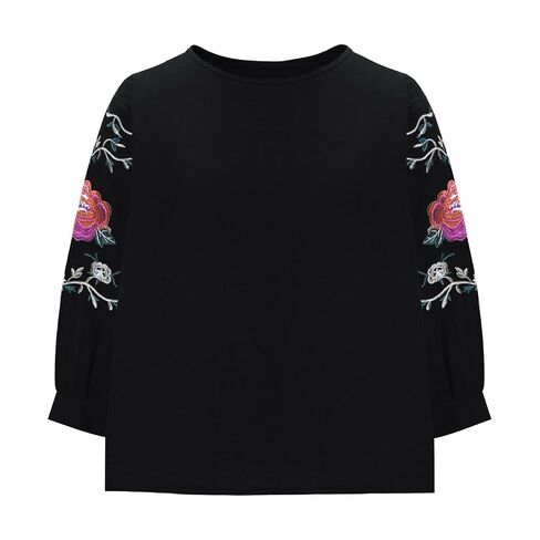 Boho Floral Embroidery Cotton Linen Tops for Women Summer Casual 3/4 Sleeve T Shirts Lightweight Ethnic Style Blouse in Kuwait