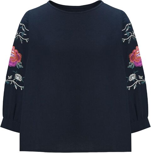 Boho Floral Embroidery Cotton Linen Tops for Women Summer Casual 3/4 Sleeve T Shirts Lightweight Ethnic Style Blouse in Kuwait