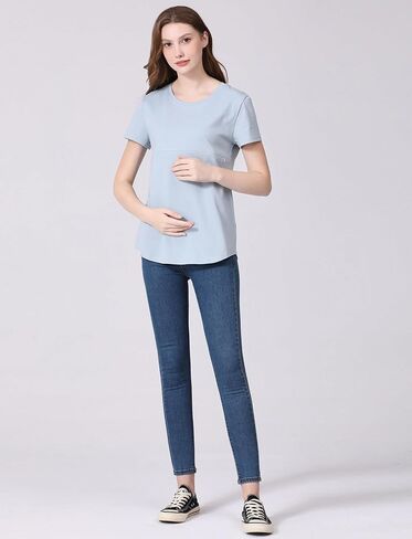 Women's Maternity Nursing Tops Zipper Shirt for Breastfeeding Solid Short Sleeve T-Shirt in Saudi Arabia